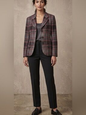 Talbots Gray and Red Plaid Wool-Blend Blazer